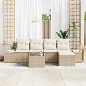 Conjunto de sofá de jardim com 6 peças e almofadas Marrom Polyrattan