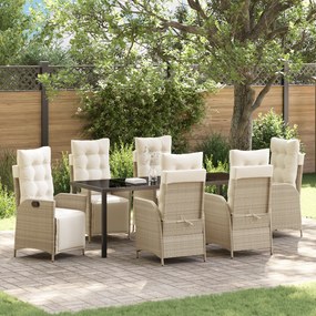 vidaXL Conjunto de Jantar de Jardim 7 Peças Bege Rattan Poliéster