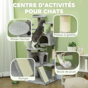 Arranhador para gatos com 138 cm de altura, torre de brincadeiras para gatos com arranhador, plataformas, 2 compartimentos abertos, 49 x 49 x 138 cm,