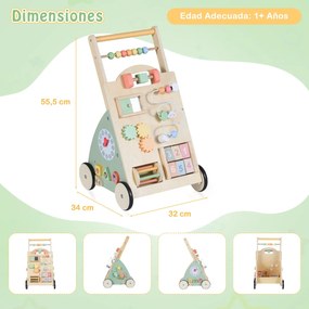 Andador infantil de madeira com rodas e cesto de arrumação – Brinquedo Montessori para andar, para crianças a partir de 1 ano – Natural + Verde
