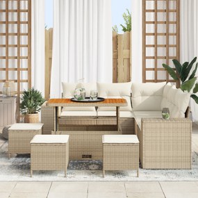 Conjunto de Sofá de Jardim vidaXL 9 Peças com Almofadas Bege Poliratan