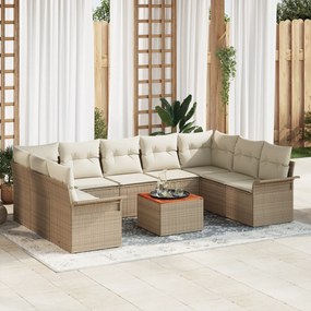 vidaXL Conjunto de Sofá de Jardim de 10 Peças com Almofadas Bege Vime Acácia