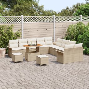 Conjunto de Sofás para Jardim com Almofadas vidaXL 13 Peças Bege Ratta