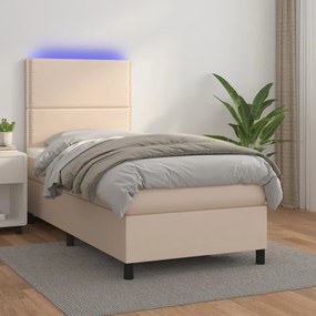 Cama box spring c/ colchão/LED 90x190cm couro artif. cappuccino