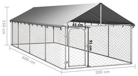 Canil de exterior com telhado 600x200x150 cm