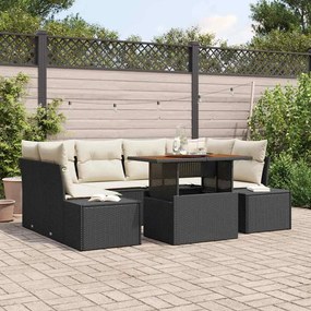 vidaXL Conjunto de Jantar de Jardim com 7 Peças e Almofadas em Rattan Sintético Preto e Acácia