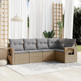 5 pcs conjunto de sofás p/ jardim com almofadões vime PE bege