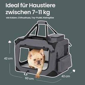 Transportadora para animais de estimação 60 x 42 x 42 cm Cinzento