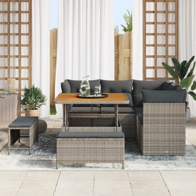 Conjunto de Sofá de Jardim de 8 Peças com Almofadas Cinza Rattan Polié