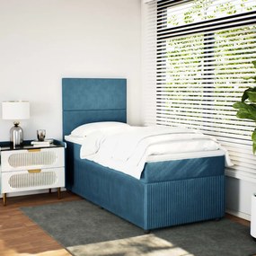 Cama boxspring com colchão 90x190 cm veludo azul