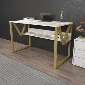 Secretária Lona – Branco e Dourado – 120x72,8x60 cm