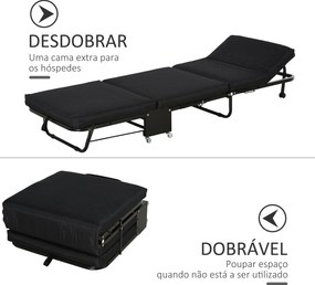 Cama Dobrável "Host" com Apoio de Cabeça Ajustável - Preto - 184x65x26