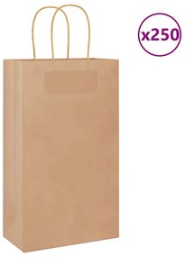 vidaXL Sacos de papel 250 unid com alças castanho 21x11x36 cm