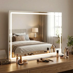 Espelho de Toucador Hollywood, 80 x 14 x 62,5 cm, Iluminação LED com 3 Tons, Branco