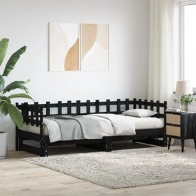 Estrutura sofá-cama de puxar 2x(90x190) cm pinho maciço preto