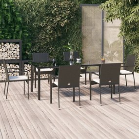 vidaXL 7 pcs conjunto de jantar p/ jardim c/ almofadões vime PE preto