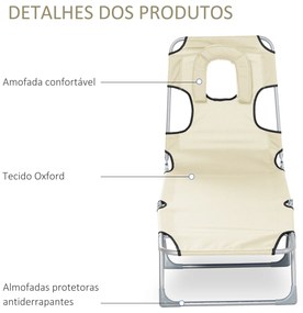 Espreguiçadeira Dobrável com Orifício de Leitura – Relaxa Sable – Bege