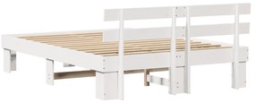 Estrado de Cama com Cabeceira Branco 140x200 cm Madeira Sólida Pinho