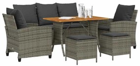 6 pcs conjunto sofás de jardim com almofadões vime cinzento