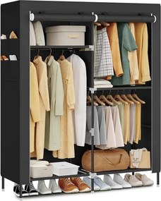 Guarda roupa em tecido 45 x 127 x 180 cm com varão e prateleiras práticas preto
