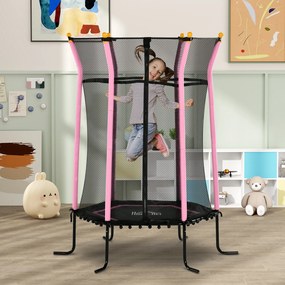 Trampolim para Crianças Cama Elástica Infantil com Rede de Segurança para Interiores e Exteriores Ø163,5x190 cm Rosa