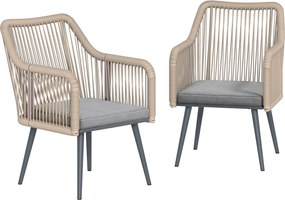 Outsunny Conjunto de 2 Cadeiras de Jardim Exterior em Vime com Almofadas Apoios de Braço e Estrutura de Aço 54x65x80 cm Cinza | Aosom Portugal