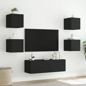 5 pcs móveis de parede para TV com luzes LED preto