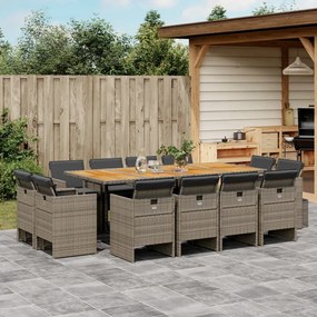 vidaXL 13 pcs conjunto jantar p/ jardim c/ almofadões vime PE cinzento