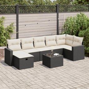 8 pcs conjunto sofás de jardim com almofadões vime PE preto