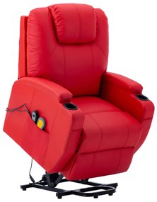 vidaXL Poltrona de massagens elevatória couro artificial vermelho