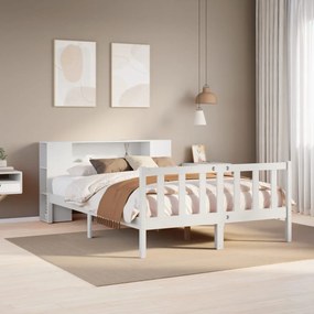 vidaXL Cama com estante sem colchão 140x200 cm pinho maciço branco