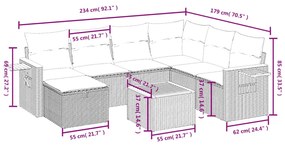 8 pcs conj. sofás jardim c/ almofadões vime PE bege misturado