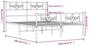 Estrutura de cama com cabeceira e pés 140x190 cm metal preto