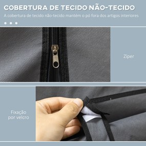 Guarda Roupa de Tecido Dobrável com 8 Prateleiras de Armazenamento e 2 Barras de Pendurar 125x43x162,5 cm Cinzento
