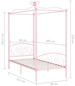 Estrutura de cama com dossel 90x200 cm metal cor-de-rosa
