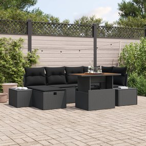 Conjunto de Sofá de Jardim de 7 Peças com Almofadas Preto em Rattan Si