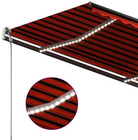 Toldo retrátil manual com LED 3,5x2,5 m laranja e castanho