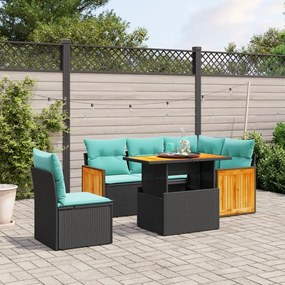 vidaXL 6 pcs conjunto de sofás p/ jardim c/ almofadões vime PE preto