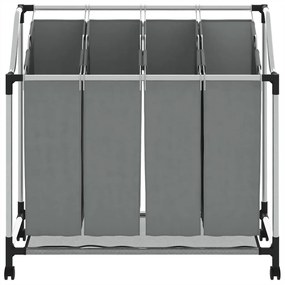 Cesto para roupa suja com rodas 4 compartimentos cinzento