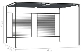 Gazebo com toldo retrátil 4x3x2,3 m 180 g/m² antracite