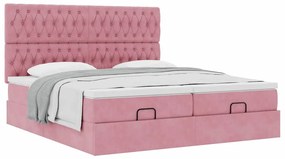 Estrutura de cama otomana com colchões 180x200 cm veludo rosa