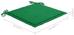 Cadeiras de jardim c/ almofadões verdes 4 pcs teca maciça