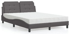 Cama com colchão 140x200 cm couro artificial cinzento