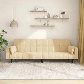 vidaXL Sofá-cama 2 lugares com duas almofadas veludo cor creme