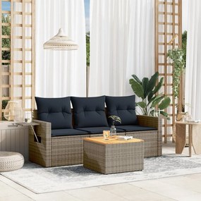 vidaXL 4 pcs conjunto sofás p/ jardim c/ almofadões vime PE cinzento