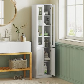Móvel de casa de banho com 6 níveis 38 L x 26 P x 160 A cm, móvel de arrumação com 4 portas com fecho suave e prateleiras ajustáveis, branco