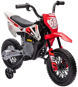 Mota Elétrica para Crianças com Bateria 12V Música Velocidade 2,4-5 km/h e Rodas Auxiliares 107x56x70 cm Vermelho