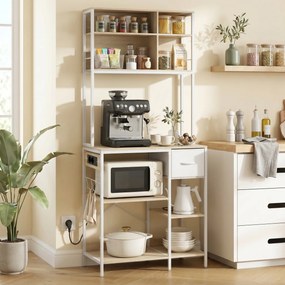 Armario de Cozinha Suporte de Micro-ondas com Prateleiras e 6 Ganchos para Espaços Pequenos 80x40x181 cm Carvalho