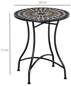 Mesa de Jardim Redonda Mesa de Mosaico com Superfície de Cerâmica e Estrutura de Metal Carga Máx. 50kg para Pátio Terraço Exterior Ø60x71 cm Preto