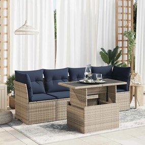 vidaXL 5 pcs conjunto sofás de jardim c/ almofadões acácia e vime PE